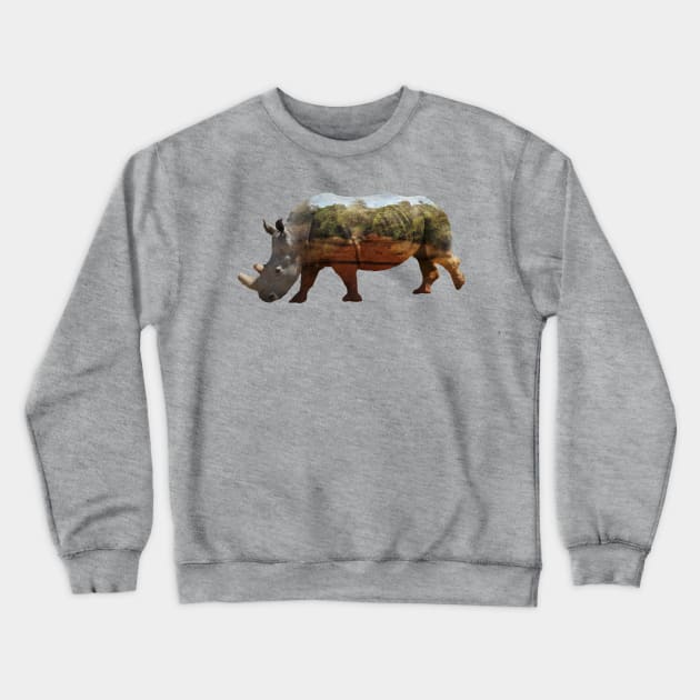 Rhino - double exposure - Africa Crewneck Sweatshirt by T-SHIRTS UND MEHR